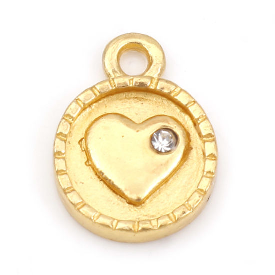 Charm ,  gold Round Heart rhinestone