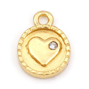 Berlock -  Hjärta, Rund Guld m rhinestone