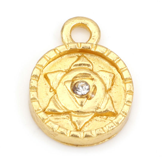 Charm ,  gold Round  STar rhinestone