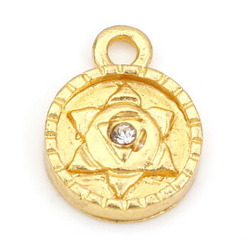 Charm ,  gold Round  STar rhinestone