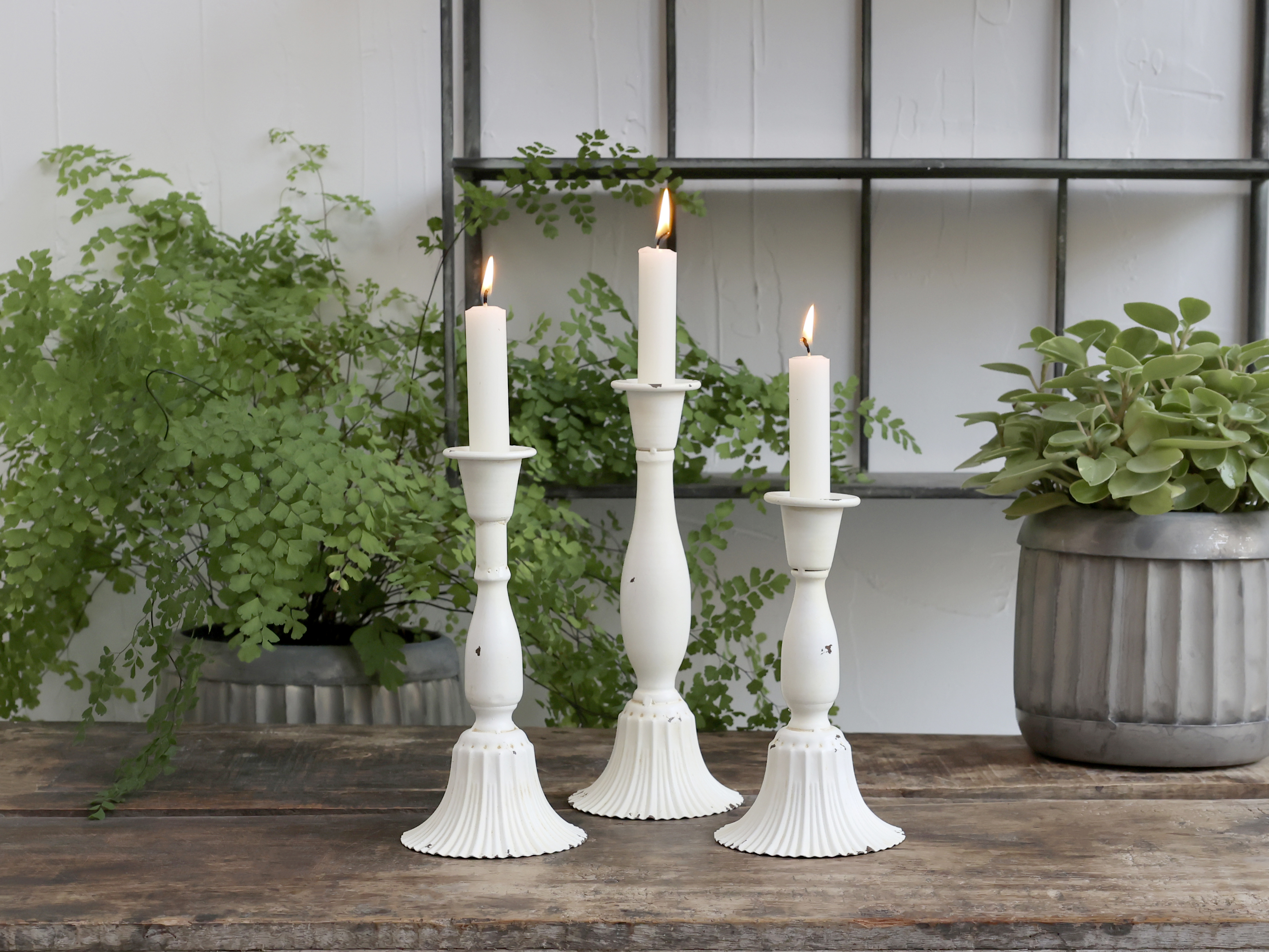 Ljusstake - Offwhite - Metall - 18 cm - 3
