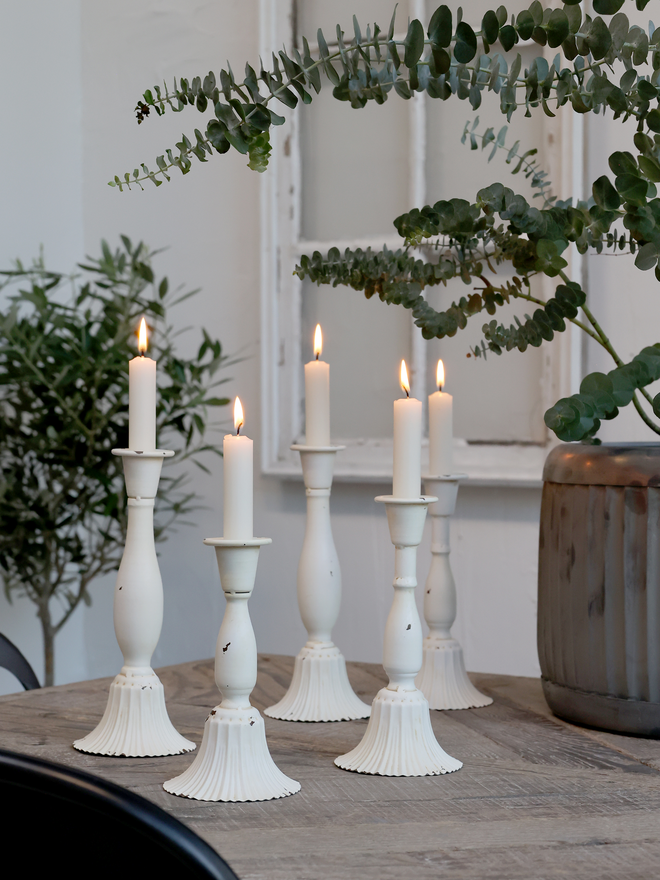 Ljusstake - Offwhite - Metall - 18 cm - 4