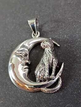 Måne med katt - Hänge i Silver 