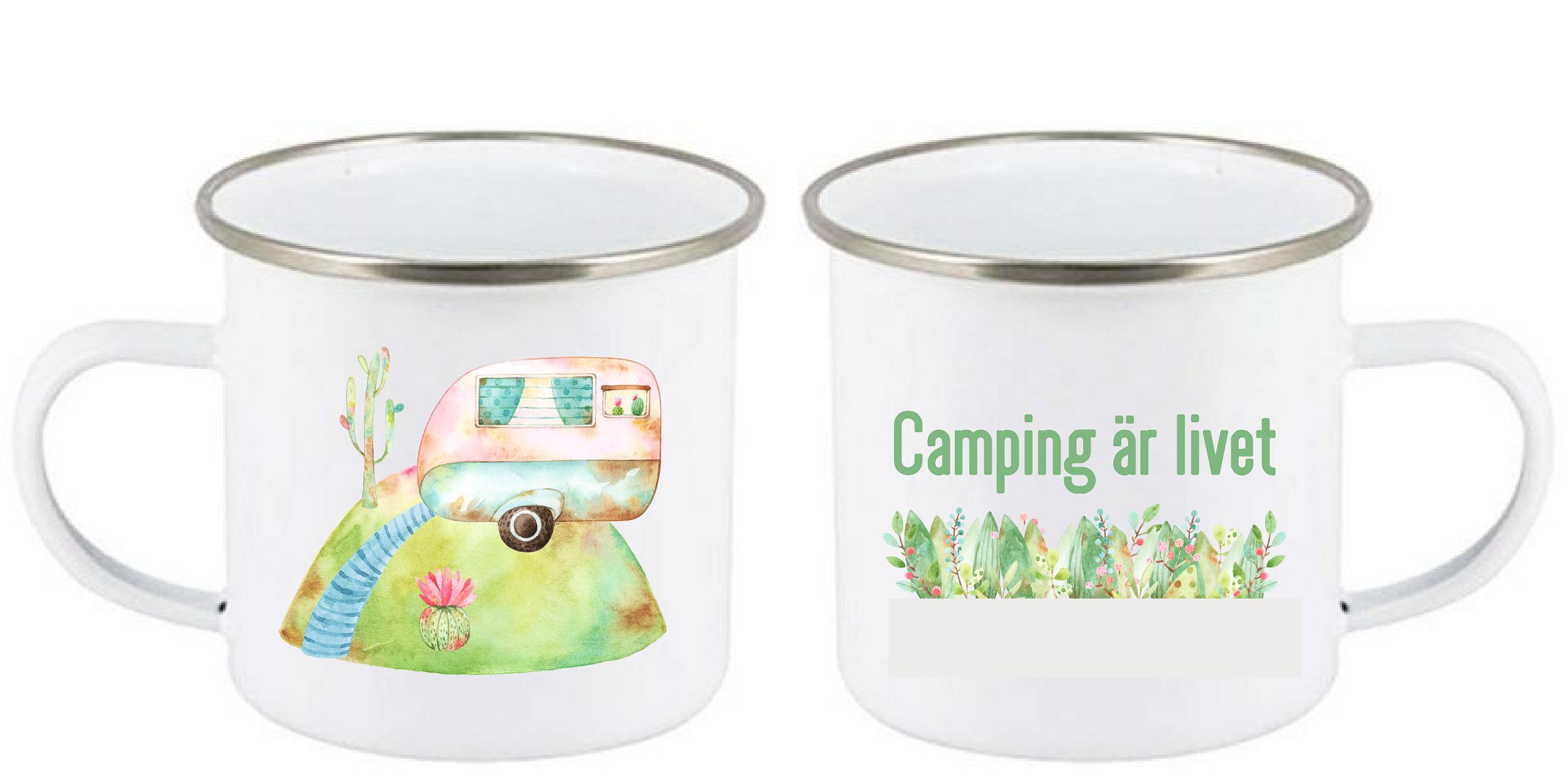 Mugg - Camping - Kulle - grön - 2 husvagnar - 3