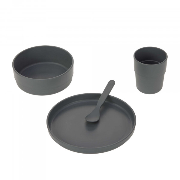 Lässig Dish Set PP/Cellulose Uni anthracite (Plate, Bowl, Mug, Spoon) - 3