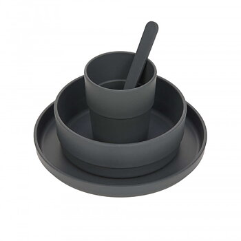 Lässig Dish Set PP/Cellulose Uni anthracite (Plate, Bowl, Mug, Spoon)