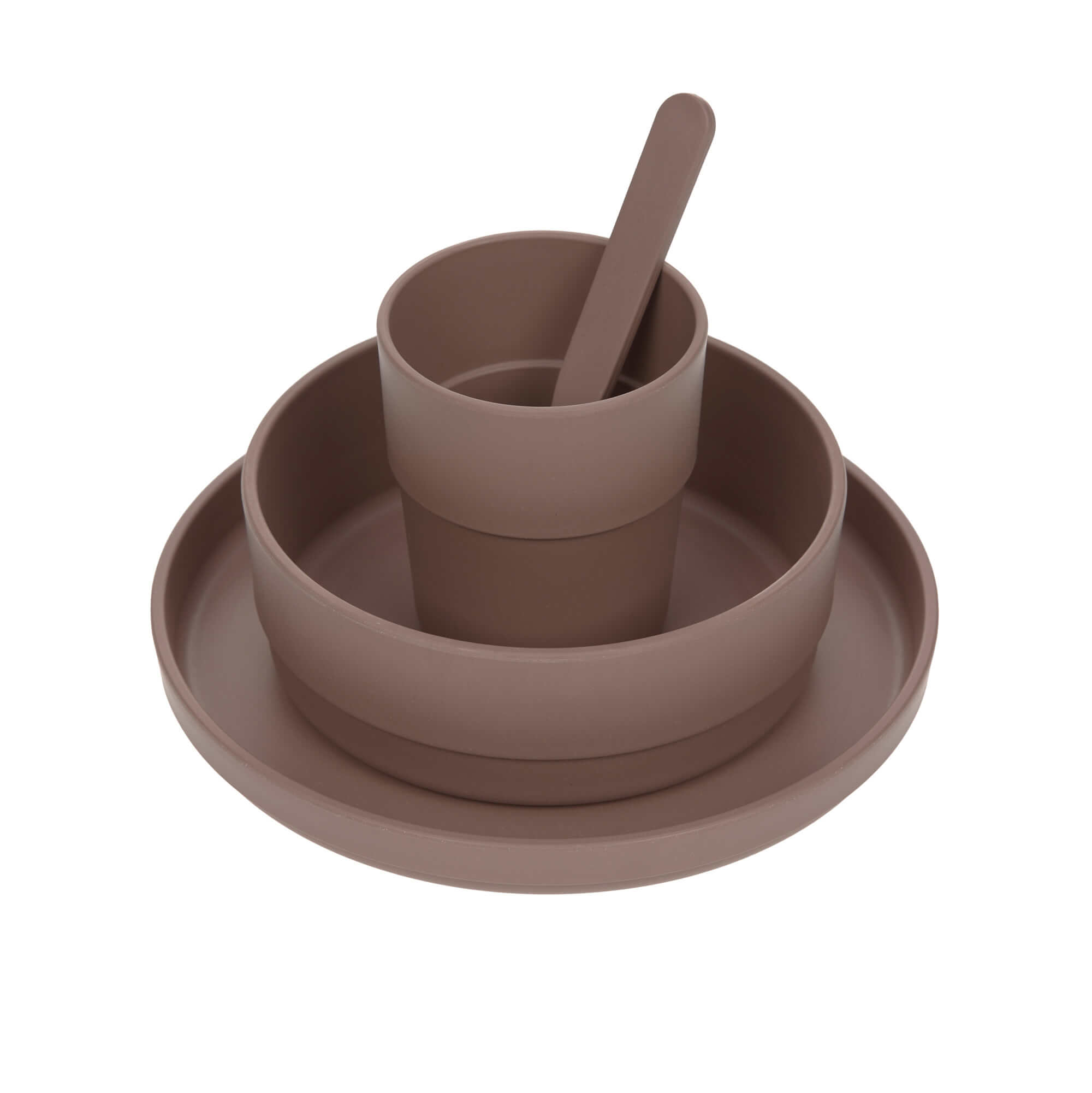 Lässig Dish Set PP/Cellulose Uni Choco (Plate, Bowl, Mug, Spoon)