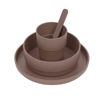 Lässig Dish Set PP/Cellulose Uni Choco (Plate, Bowl, Mug, Spoon)