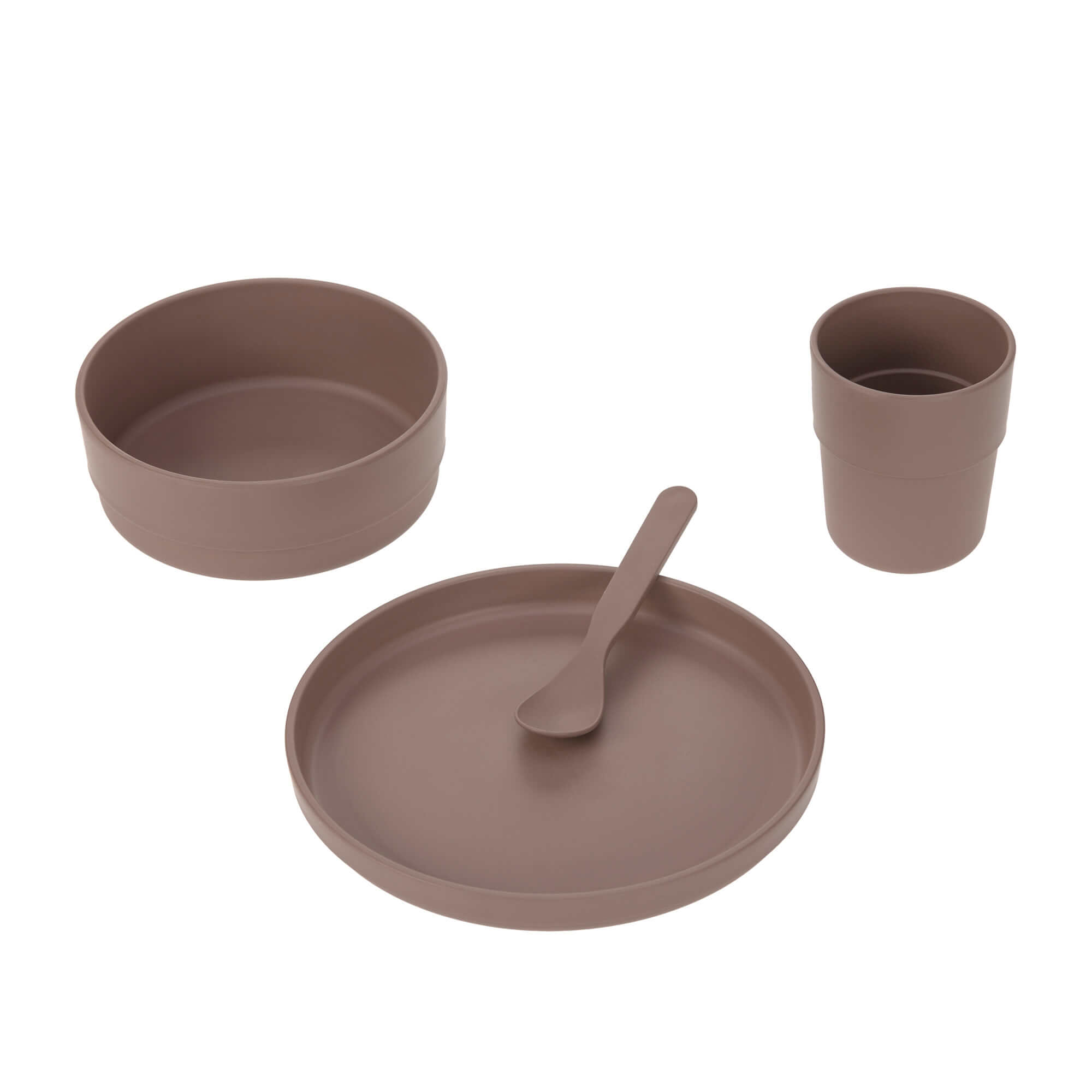 Lässig Dish Set PP/Cellulose Uni Choco (Plate, Bowl, Mug, Spoon) - 4