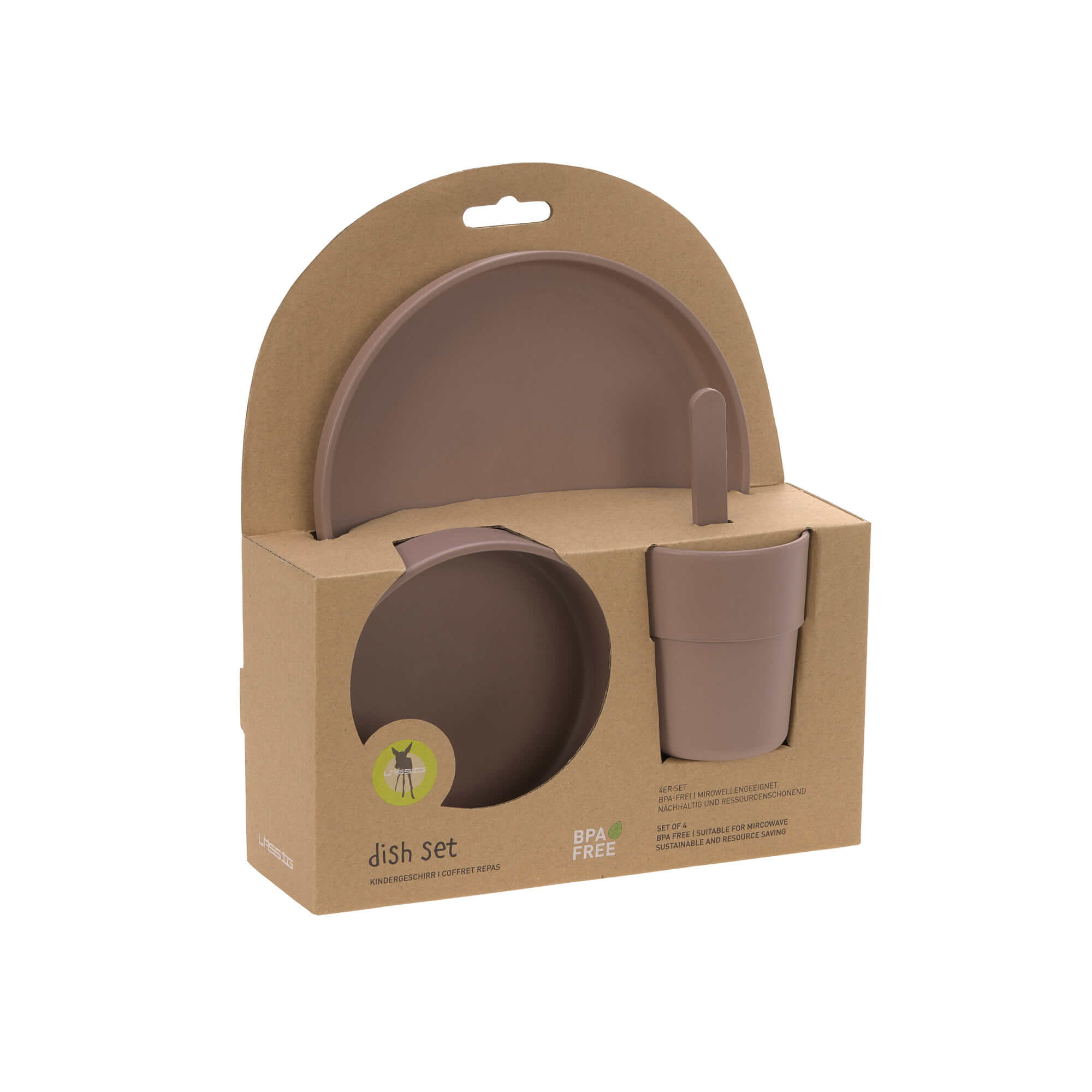 Lässig Dish Set PP/Cellulose Uni Choco (Plate, Bowl, Mug, Spoon) - 3