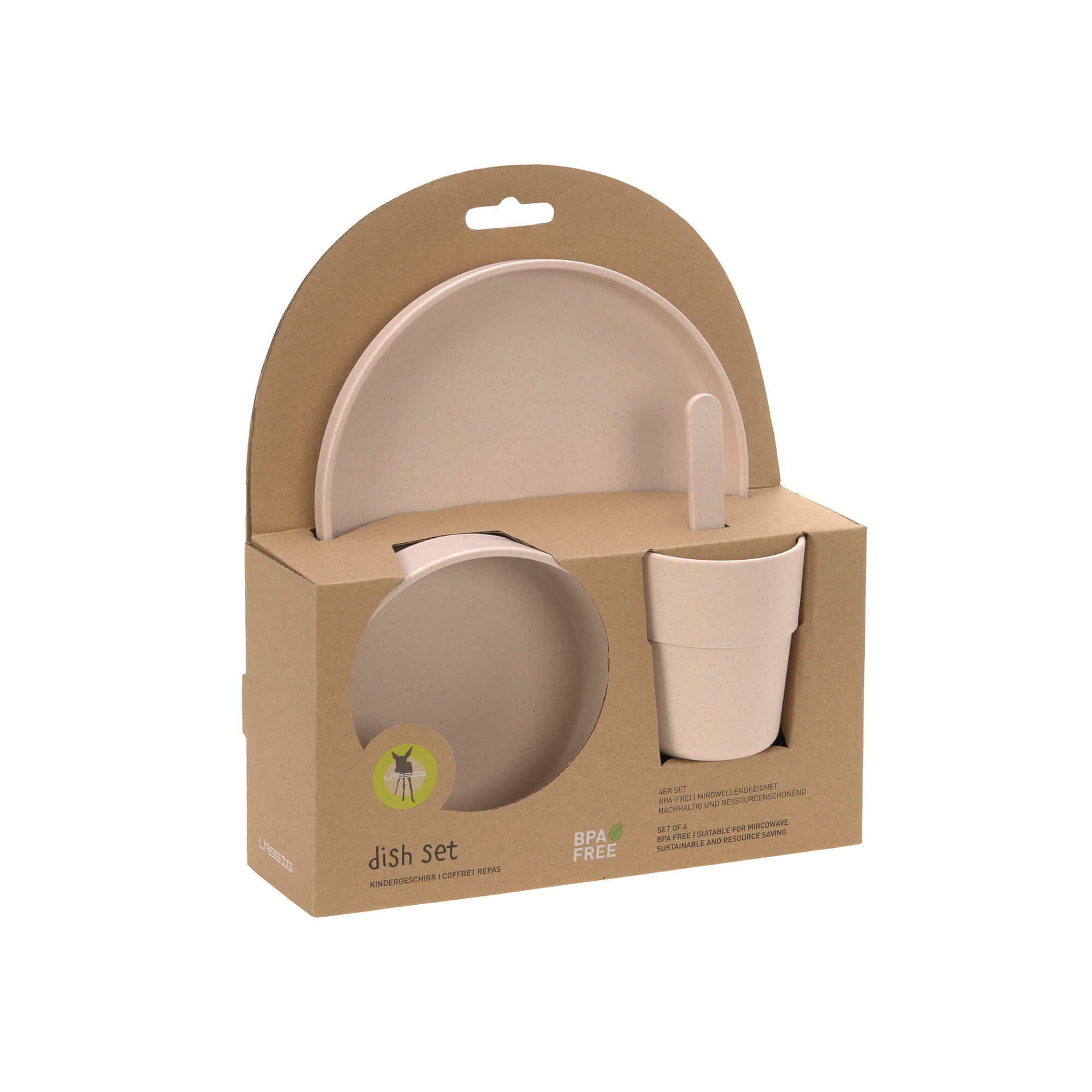 Lässig Dish Set PP/Cellulose Uni Powder Pink (Plate, Bowl, Mug, Spoon) - 3