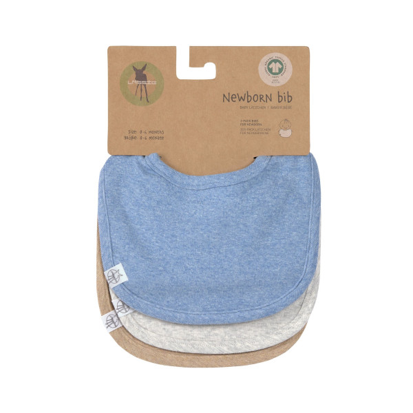 Lässig Newborn Bib 3 pcs GOTS blue/light grey/nature melange - 2