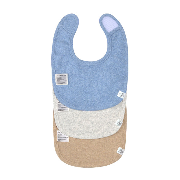 Lässig Newborn Bib 3 pcs GOTS blue/light grey/nature melange - 3