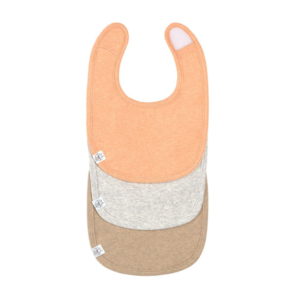 Lässig Newborn Bib 3 pcs GOTS apricot/light grey/nature melange