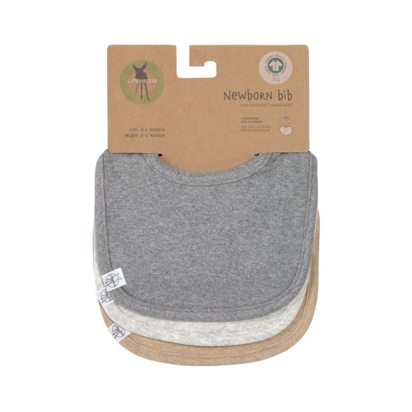 Lässig Newborn Bib 3 pcs GOTS dark grey/light grey/nature melange - 3