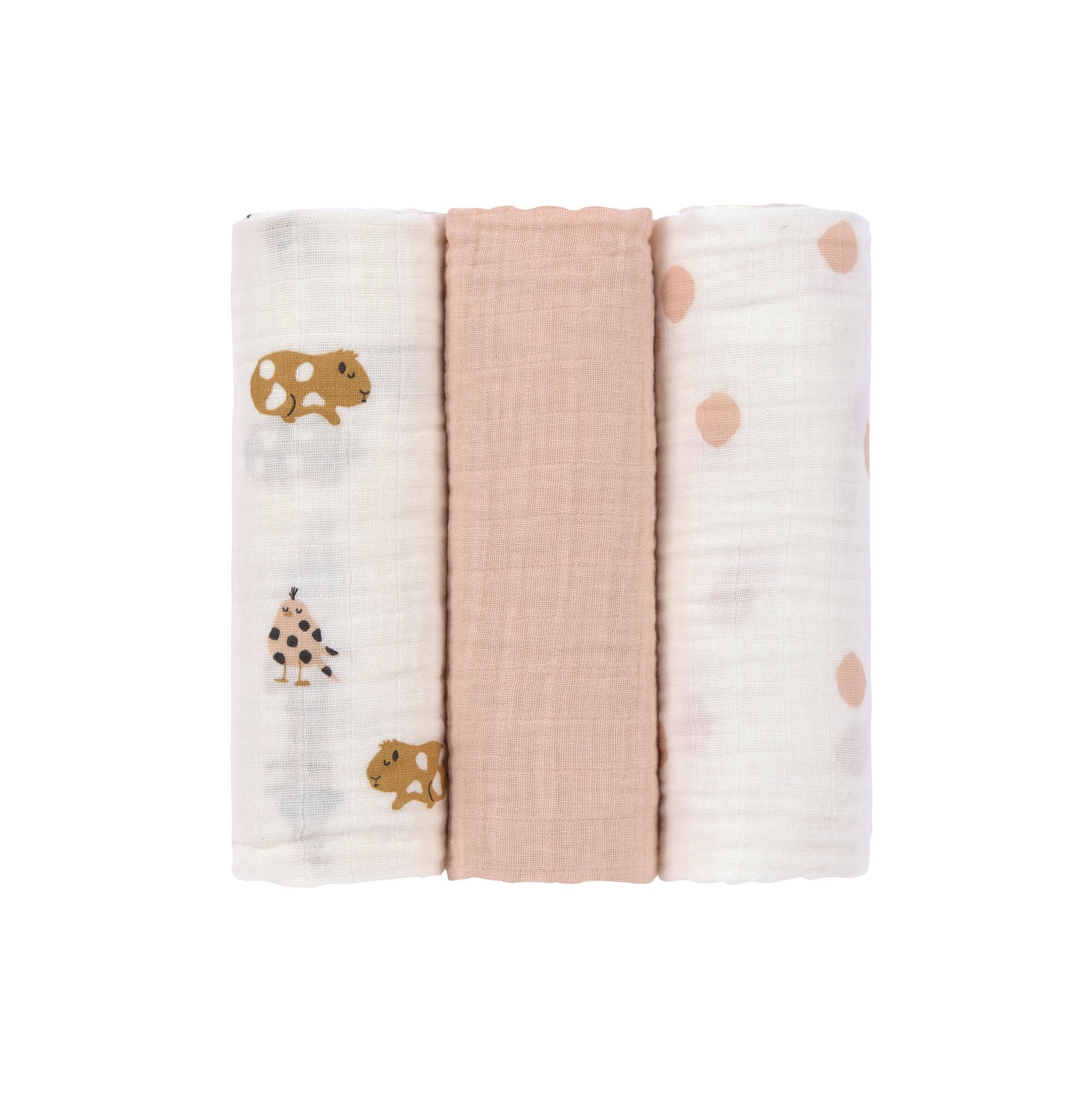 Lässig Swaddle & Burp Blanket L Little Mateys spicy orange, 3 pcs ass., 85 x 85 cm