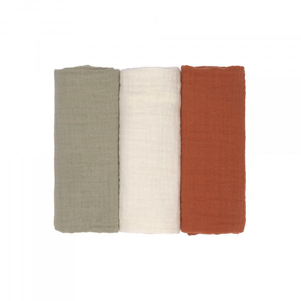 Lässig Swaddle & Burp Blanket M 3 pcs ass., Little Forest olive/milky/rust, 60 x 60 cm - 6