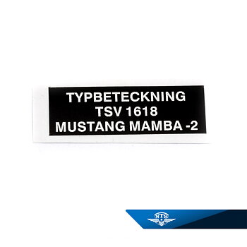 Typeskilt Mustang Mamba-2, TSV 1618 to-trins Mamba 1975-.