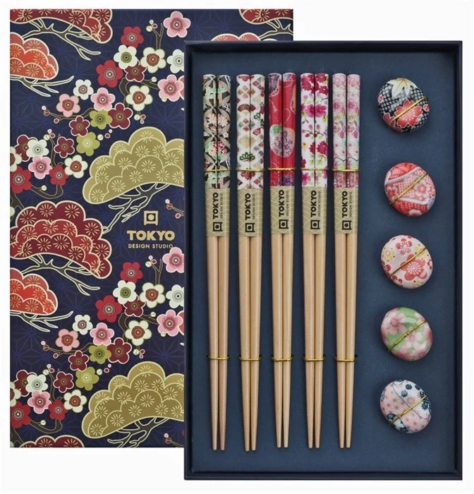 Ätpinnar & ställ,  SAKURA, i presentförpackning, Japan