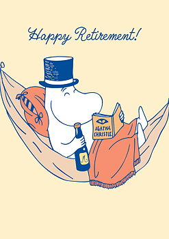 Mumin : Happy Retirement Muminpappan läser - Kort med kuvert