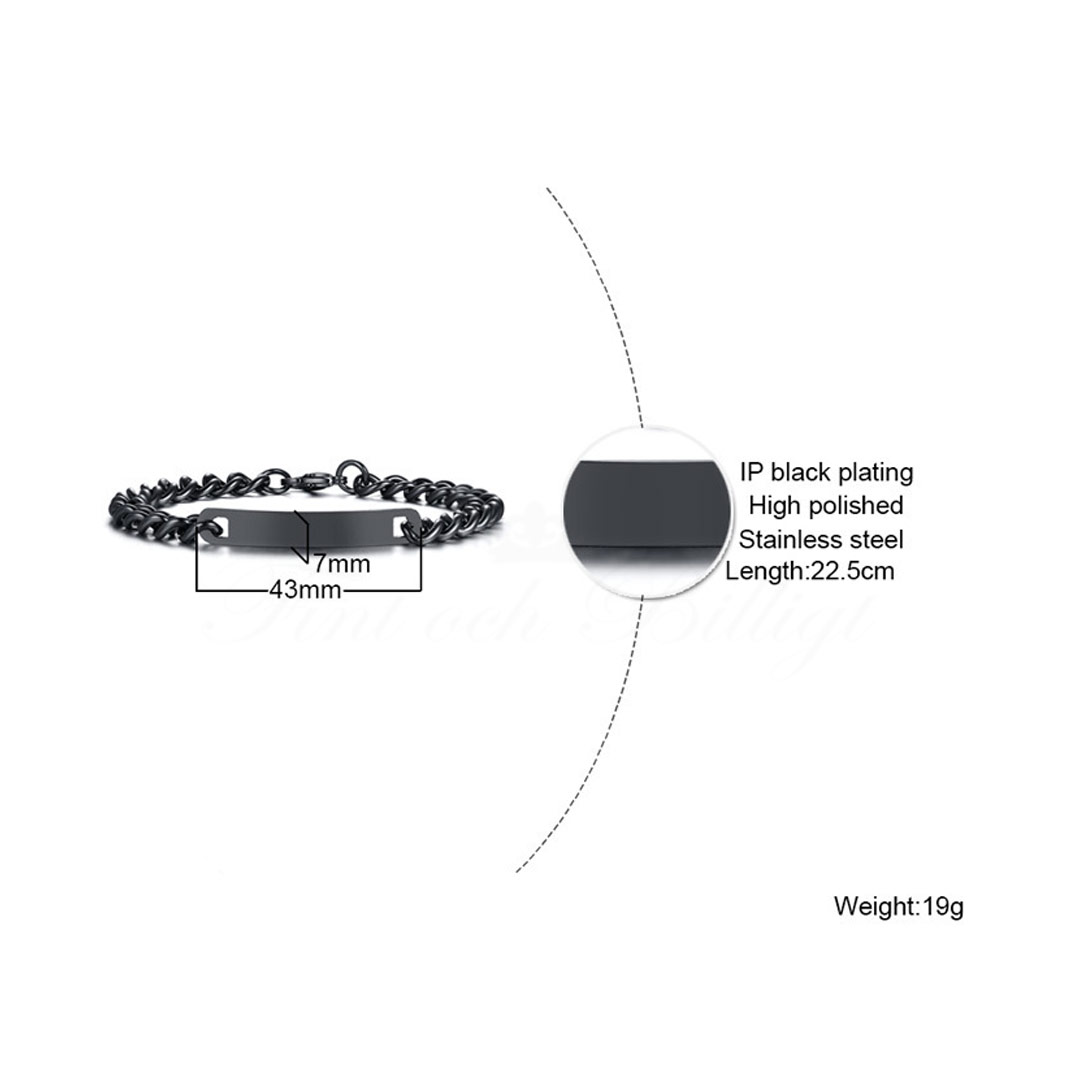 Pansar ID Black - ID-Armband Svart Armband 316L 7mm - 4