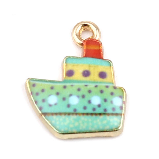 Charm -  enameld Boat fishingboat green