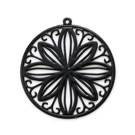 Charm Round,  Filigree flower black