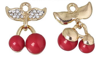 Charm - Cherry Rhinestone gold  Red