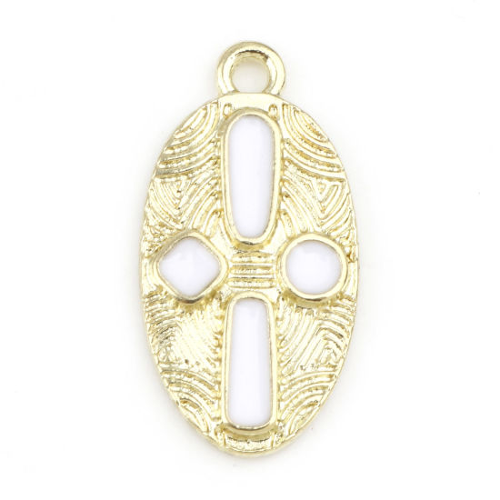 Charm  Enameld Oval, Gold & White