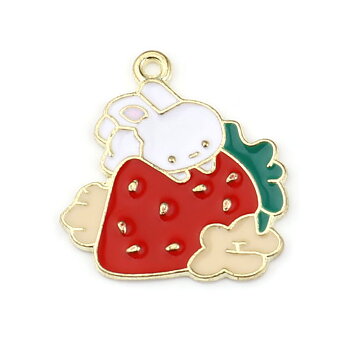Charm Enameld rabbit,  w strawberry