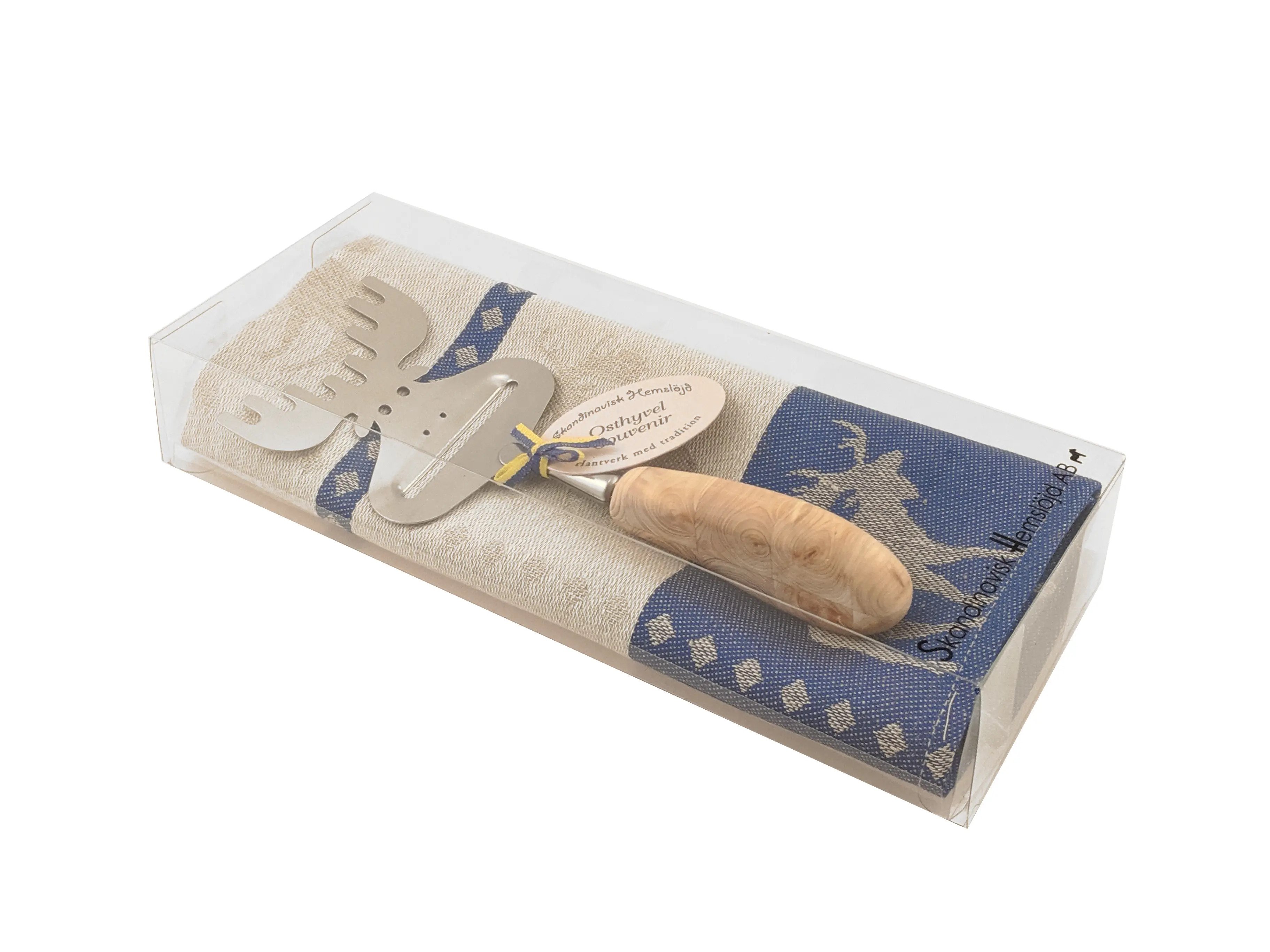 Cheese slicer & towel set - Moose, blue