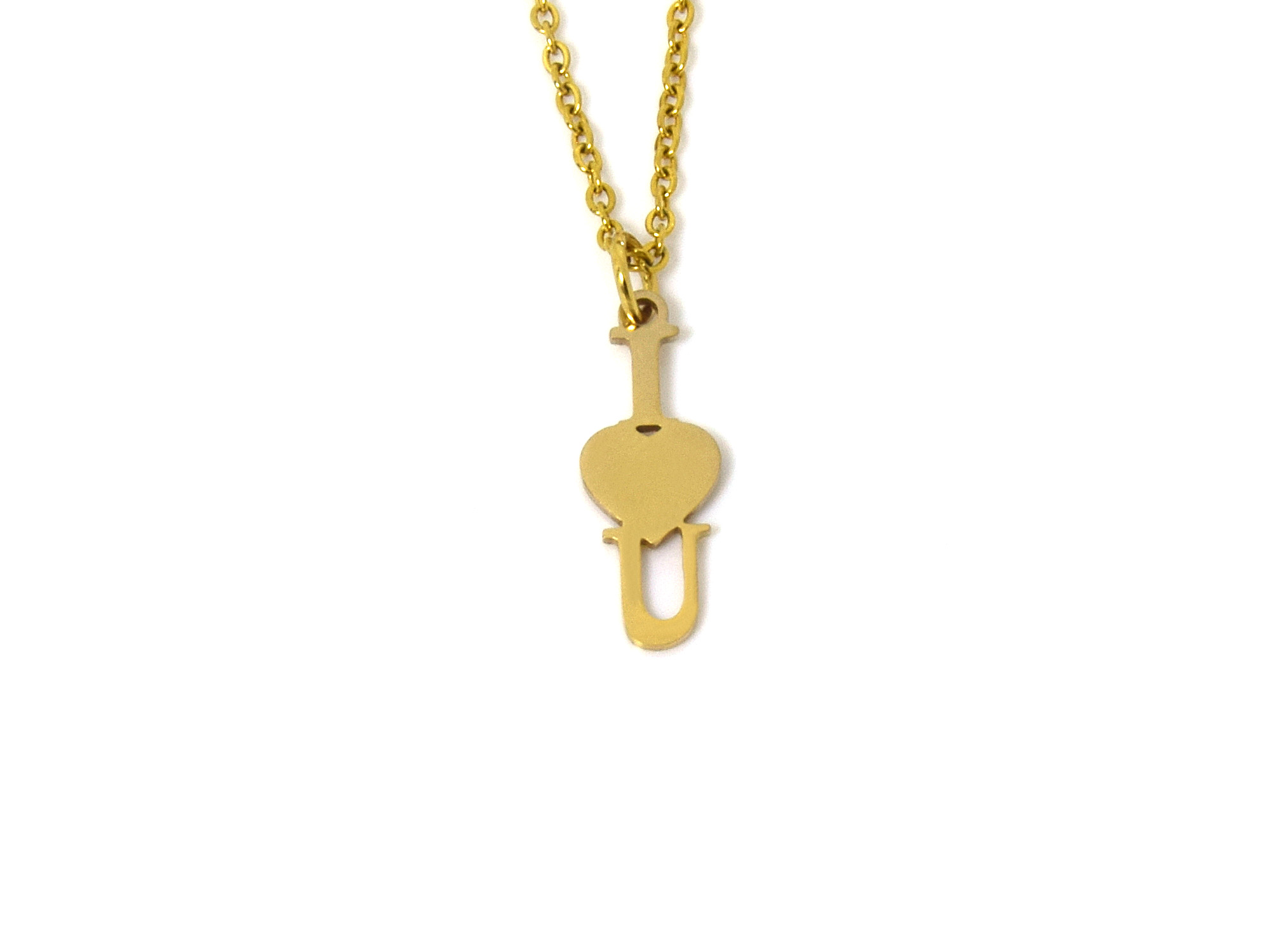 Guld I Love U Text med Hjärta Halsband i Rostfritt Stål, Hjärtan Hänge, Kärlek Smycke