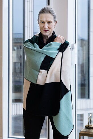 Plädsjal Grama, Ljusturkos/svart/offwhite/grön, No 5