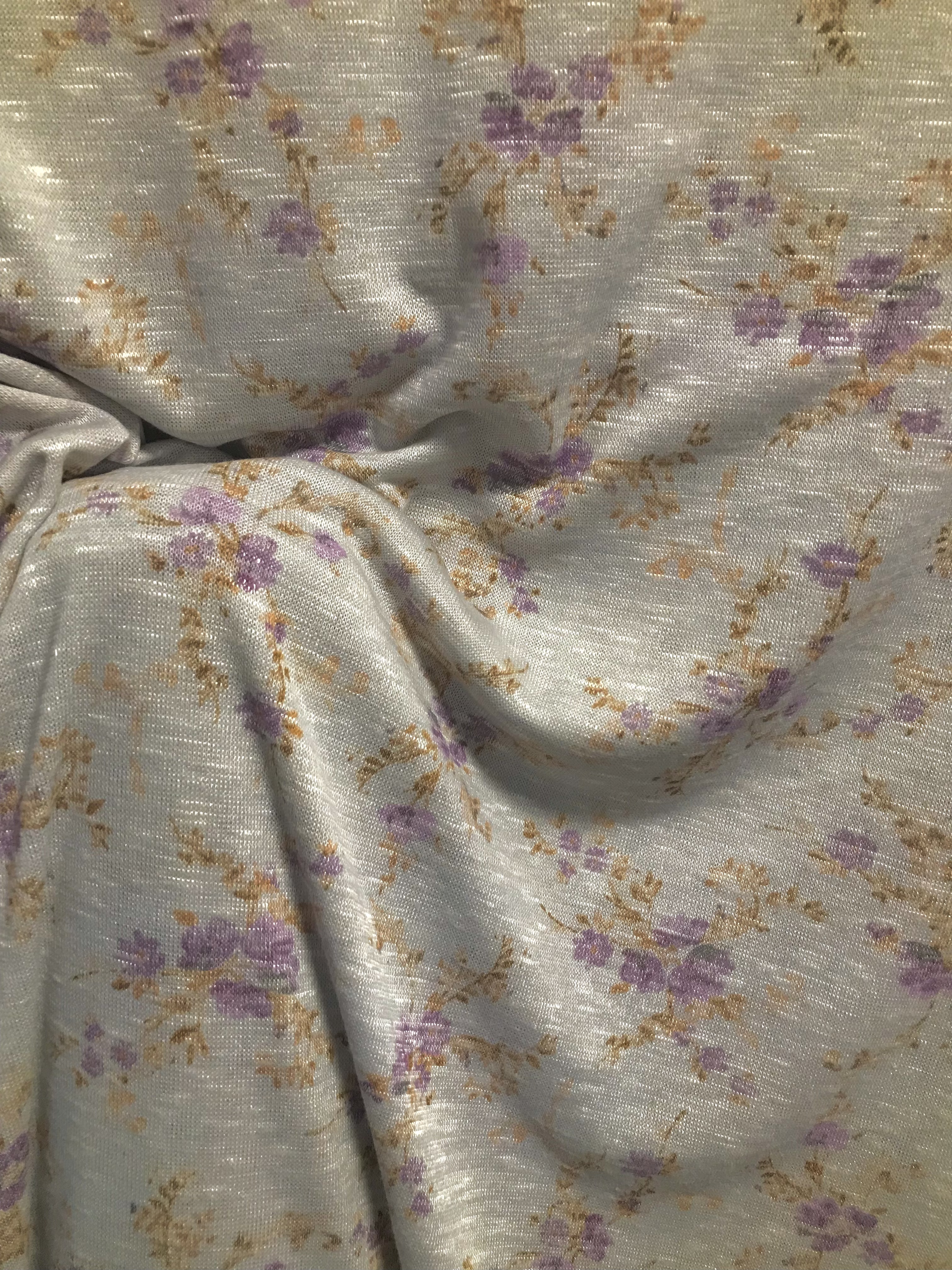 Trikå Tunn Struktur Lila Blommor