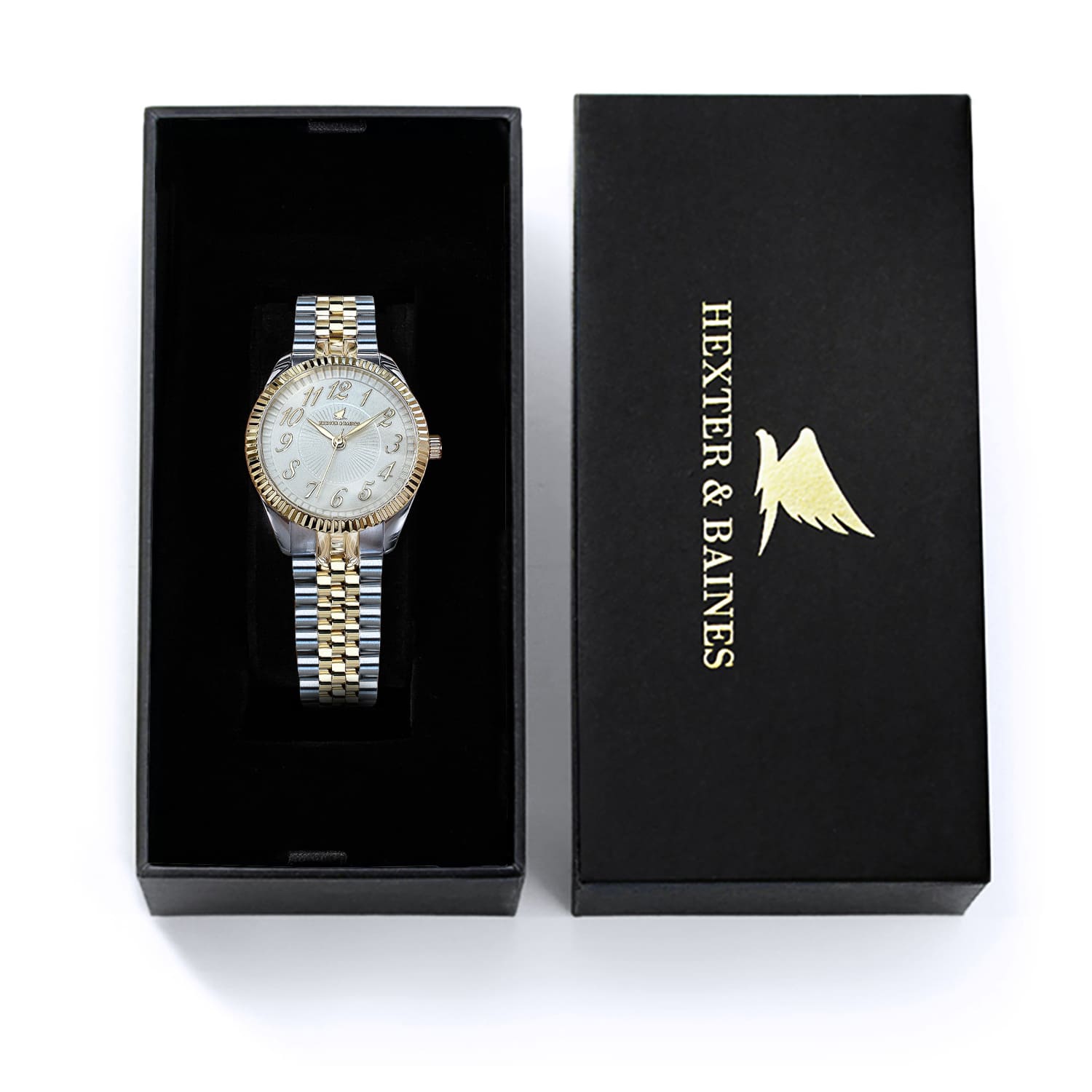 Women s Watch Gold Silver Date Link Strap Hexter Baines