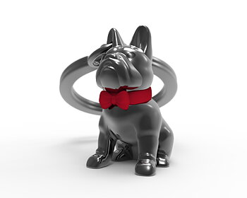 Nyckelring/Berlock Bulldog, röd rosett