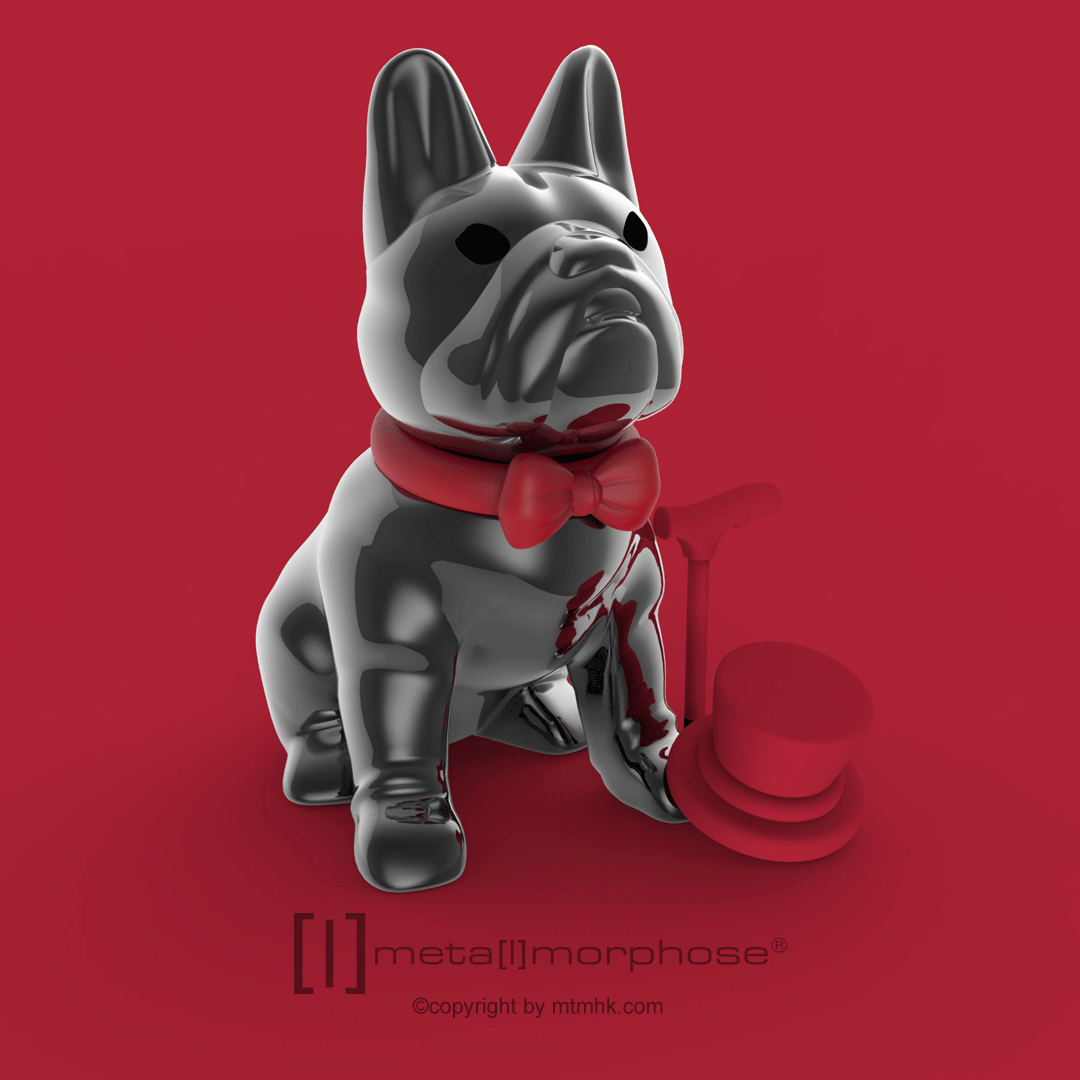 Nyckelring/Berlock Bulldog, röd rosett - 3