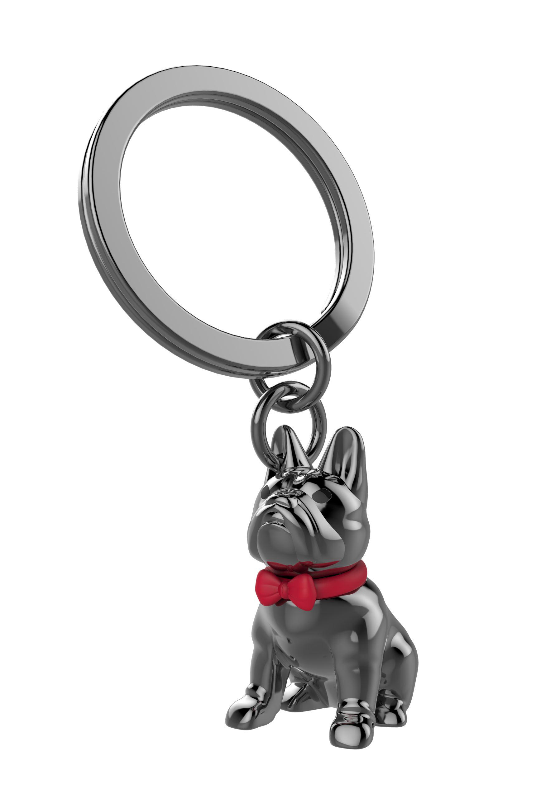 Nyckelring/Berlock Bulldog, röd rosett - 2