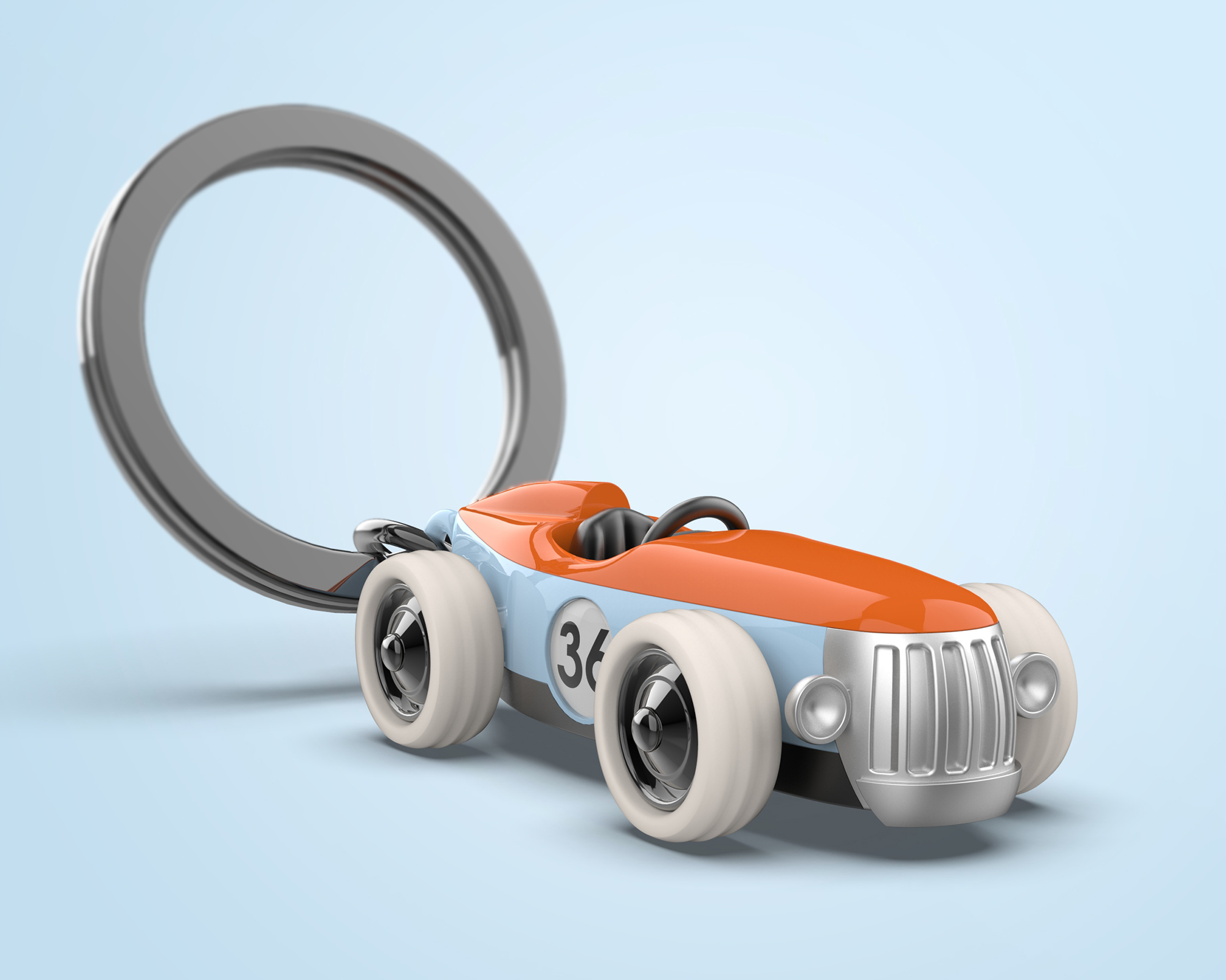 Nyckelring/Berlock Bil, retro orange - 2