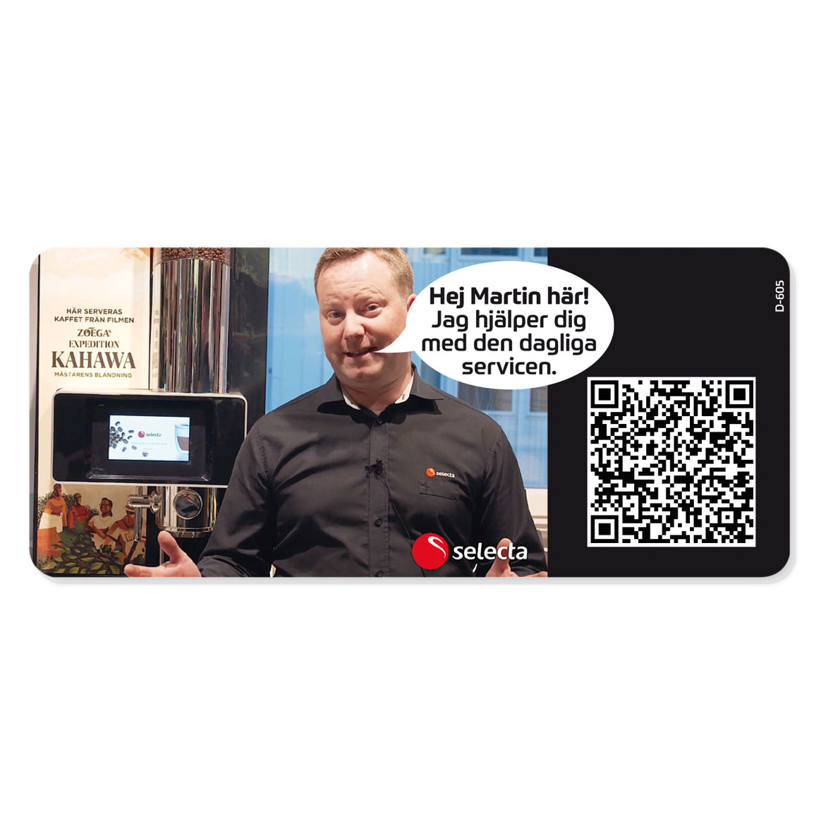 Dekal med QR-kod som länkar till instruktionsfilm för Ferrara skötsel.