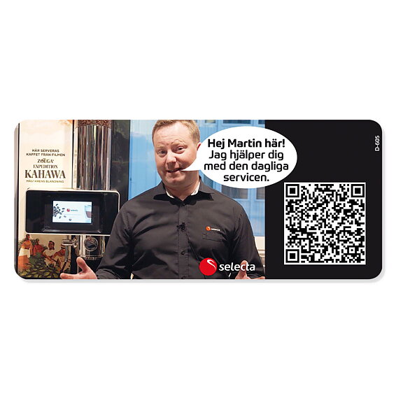 Dekal med QR-kod som länkar till instruktionsfilm för Ferrara skötsel.