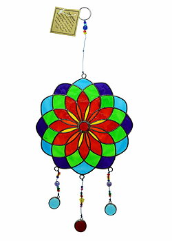 Grön/Röd mix Mandala  Solfångare med hängande pärlor  -  29cm
