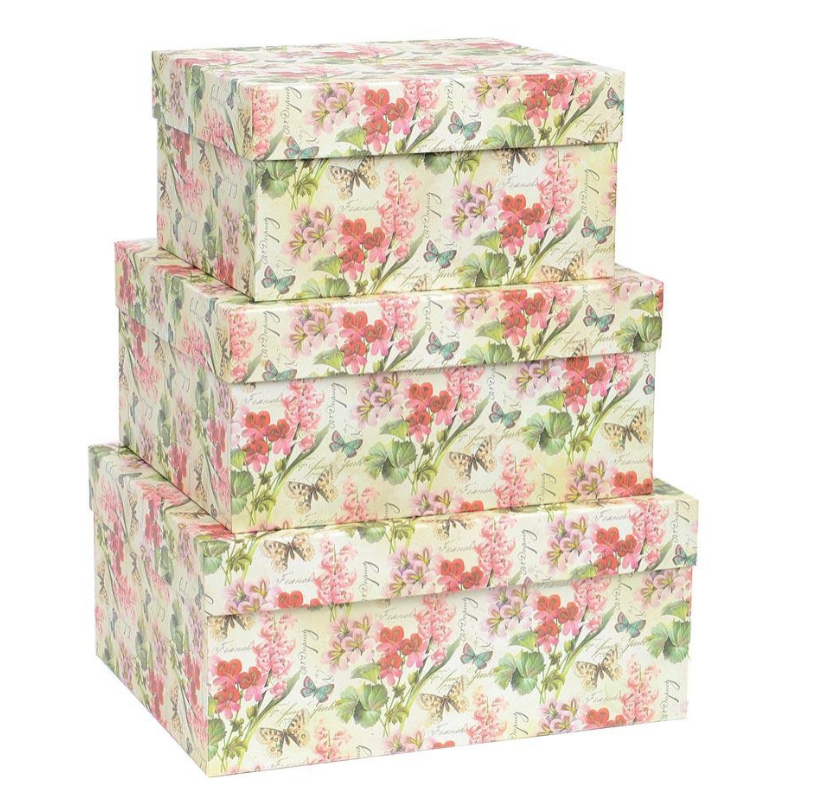 Dekorativ Låda från Toscana, ROMANTICA MEDIUM, 33 x 28 x H 16cm, Rosa / Grön