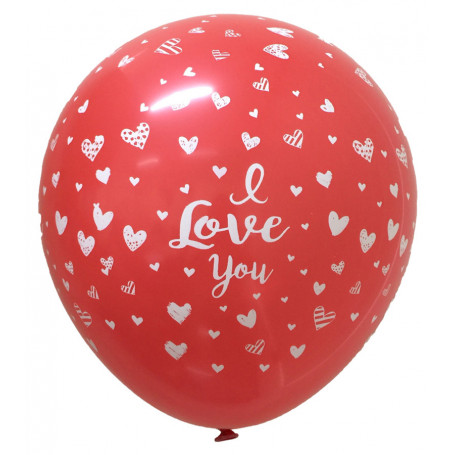 RÖDA LATEXBALLONGER "I LOVE YOU" MED HJÄRTAN - 8 ST