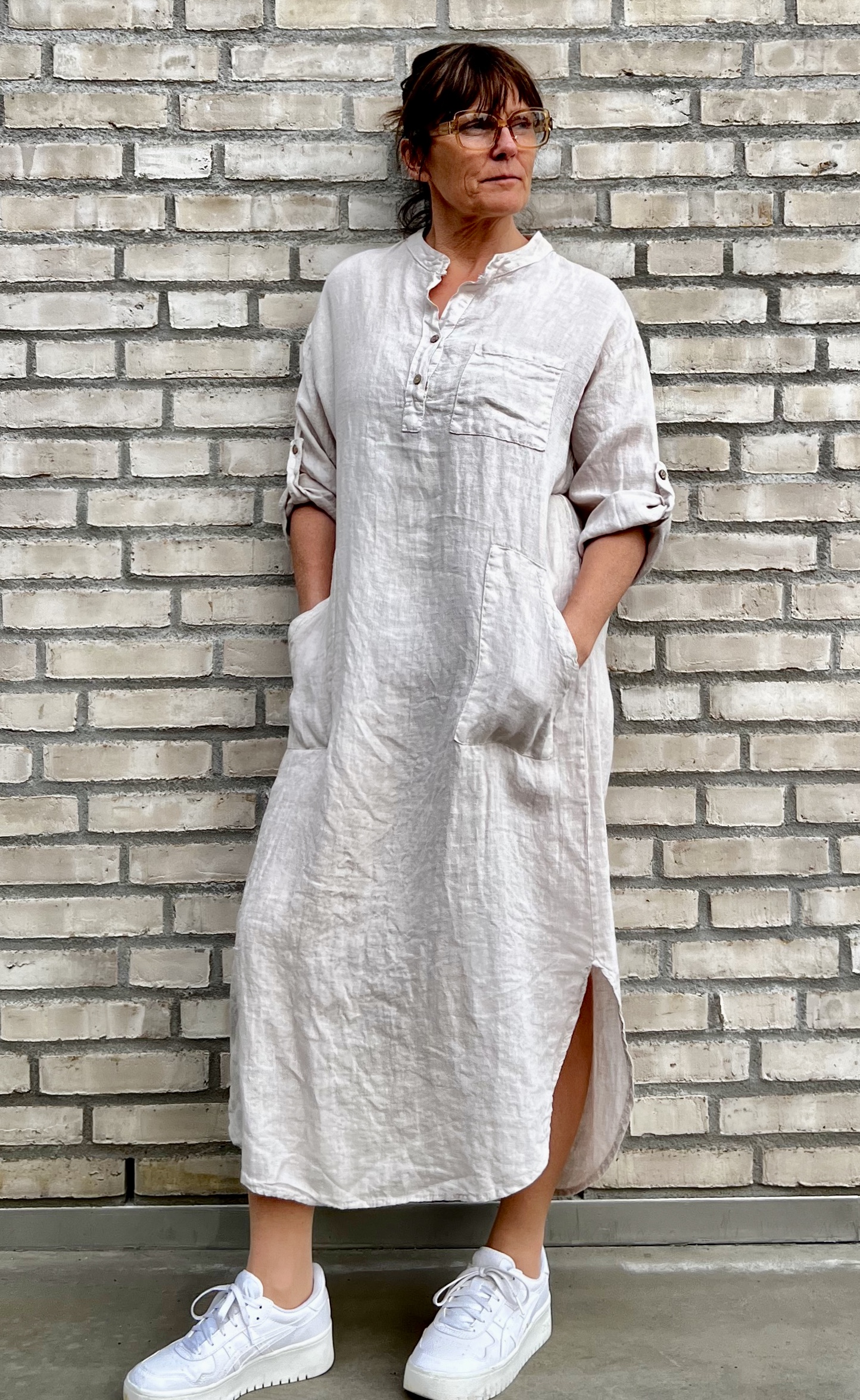 Marta Linneklänning Lång Beige - 4