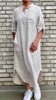 Marta Linneklänning Lång Beige