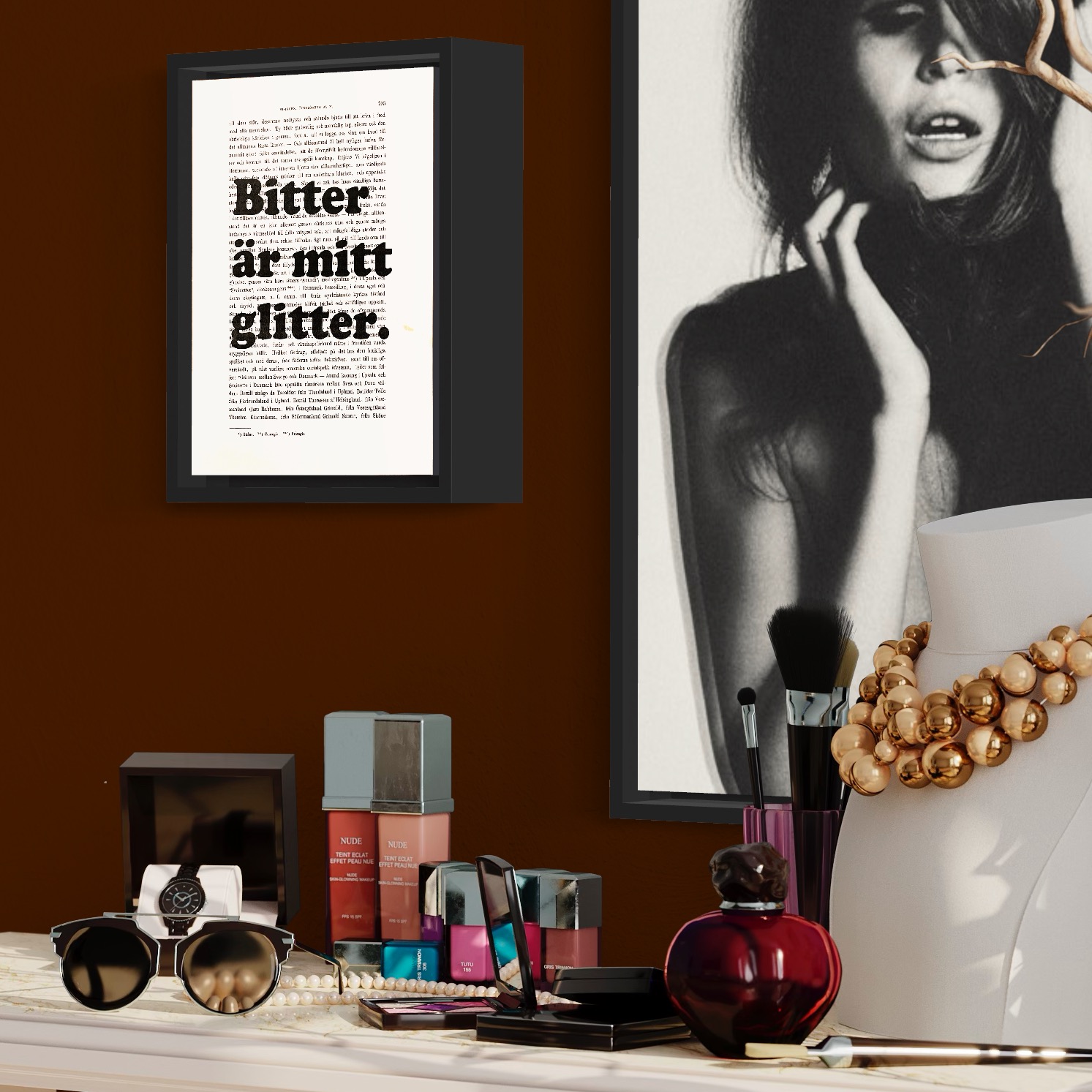 Tavla med texten Bitter är mitt glitter.