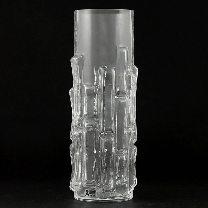 Bo Borgström (Bark 1960s) Clear Vase with Linear Relief Sections 21 cm