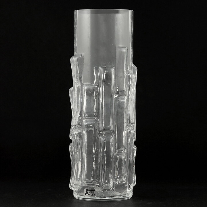 Bo Borgström (Bark 1960s) Clear Vase with Linear Relief Sections 21 cm