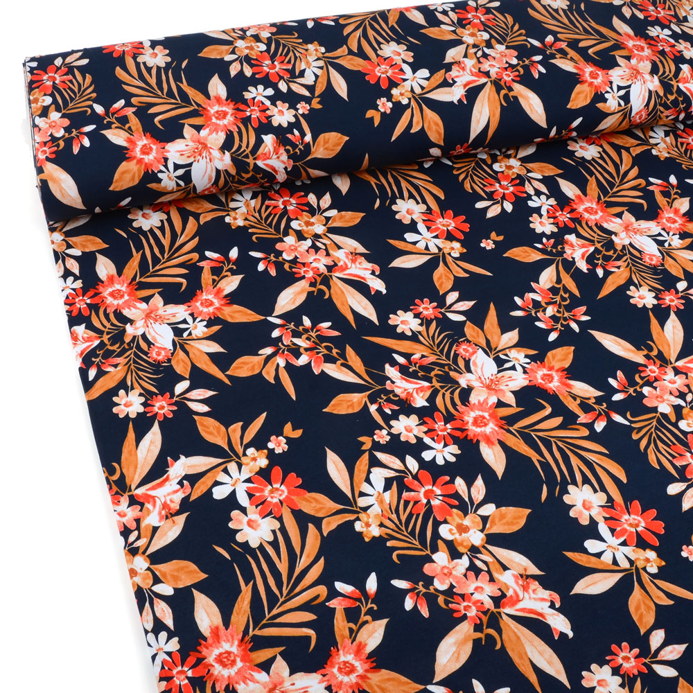 VISKOS JERSEY - FLORALS NAVY BLUE